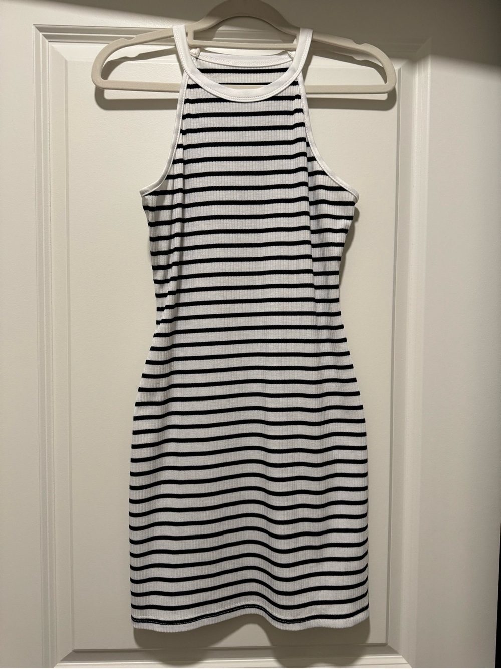 Striped Ribbed Tank Dress in White and Black